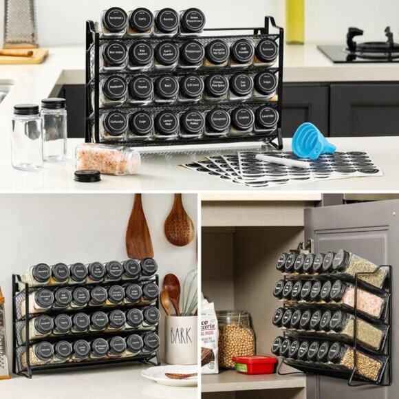 New Spice Rack Organizer for Cabinet, 28 Spice Jars with Lids, Labels & Funnel - Picture 7 of 12